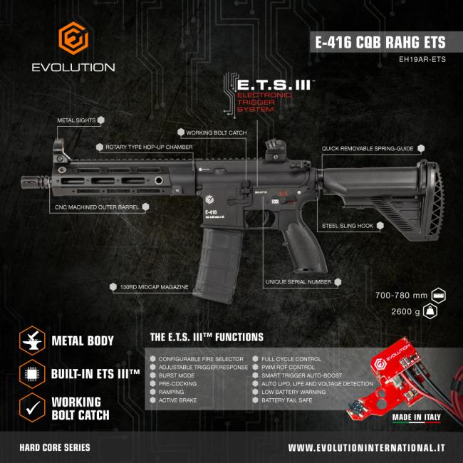 Evolution E-416 CQB ETS RAHG M-LOK Black AEG 0,5 Joule