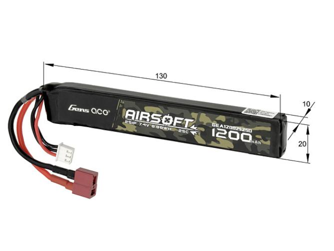 Gens ace 25C 1200mAh 2S1P 7.4V Airsoft Gun Lipo Battery with T Plug
