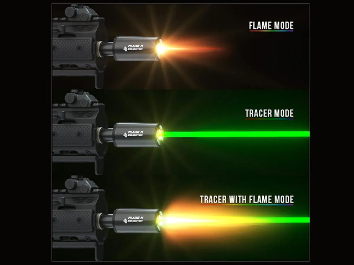 Flare M Tracer mit Muzzle-Flash Effect von Eshooter Black für Grüne & Rote-Tracer BBs